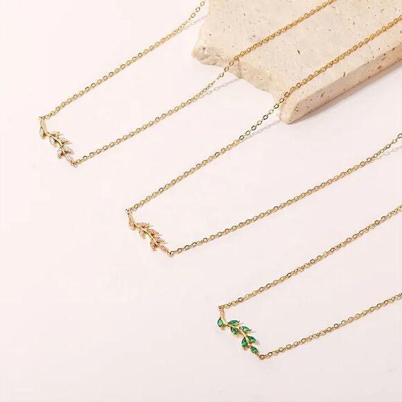 18K Gold Zircon Tree Branch Necklace - Picture 3 of 6